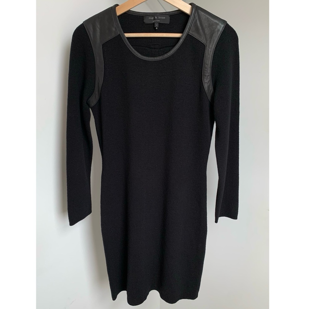 Rag & Bone • M • 100% Wool %100 Lamb Leather Long Sleeve Sweater Dress